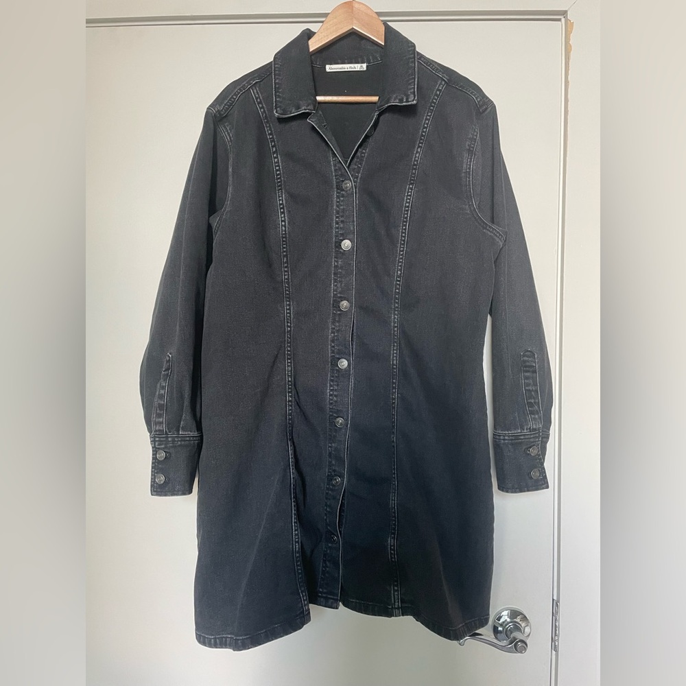 Black Denim Long-Sleeve Dress